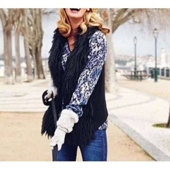 Cabi Top Womens Medium Fatale Blue Black Animal Print Sheer Button Up Boho 977 - Picture 5 of 9